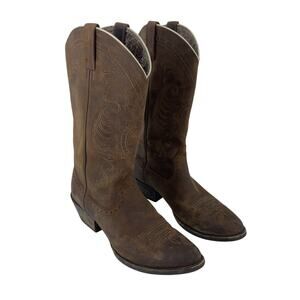 Ariat Magonila Women's Size 8 Brown Tooled Floral Leather Western Boots Preowned